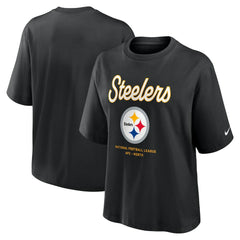 Pittsburgh Steelers Women's Essential Script Relaxed Boxy T-Shirt Black