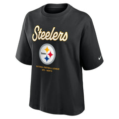 Pittsburgh Steelers Women's Essential Script Relaxed Boxy T-Shirt Black