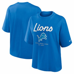 Detroit Lions Women's Essential Script Relaxed Boxy T-Shirt Blue