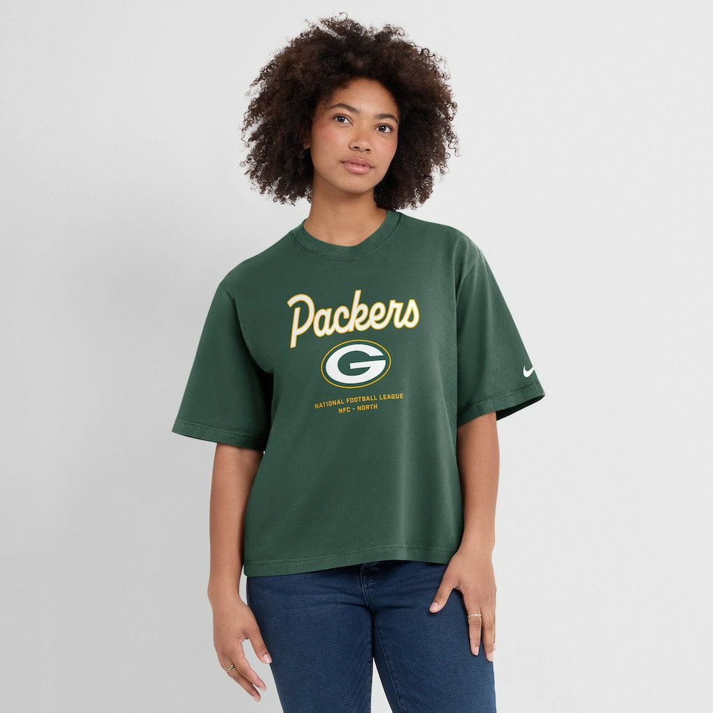 Green Bay Packers Women's Essential Script Relaxed Boxy T-Shirt Green