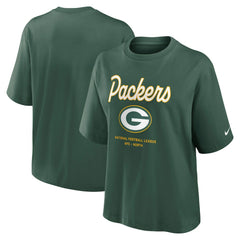 Green Bay Packers Women's Essential Script Relaxed Boxy T-Shirt Green