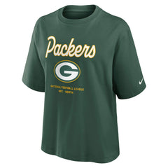 Green Bay Packers Women's Essential Script Relaxed Boxy T-Shirt Green