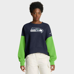 Seattle Seahawks Women's Oversized Color-Block Pullover Sweatshirt College Navy