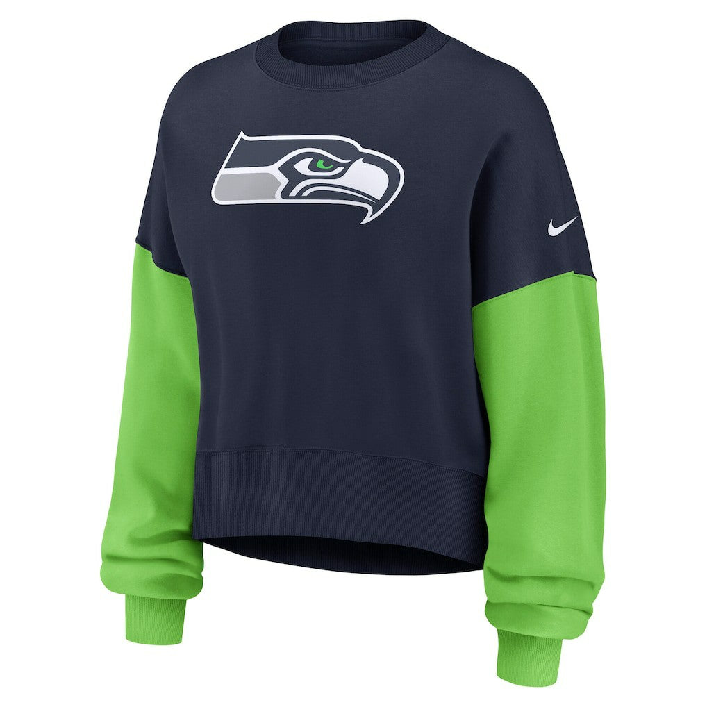 Seattle Seahawks Women's Oversized Color-Block Pullover Sweatshirt College Navy