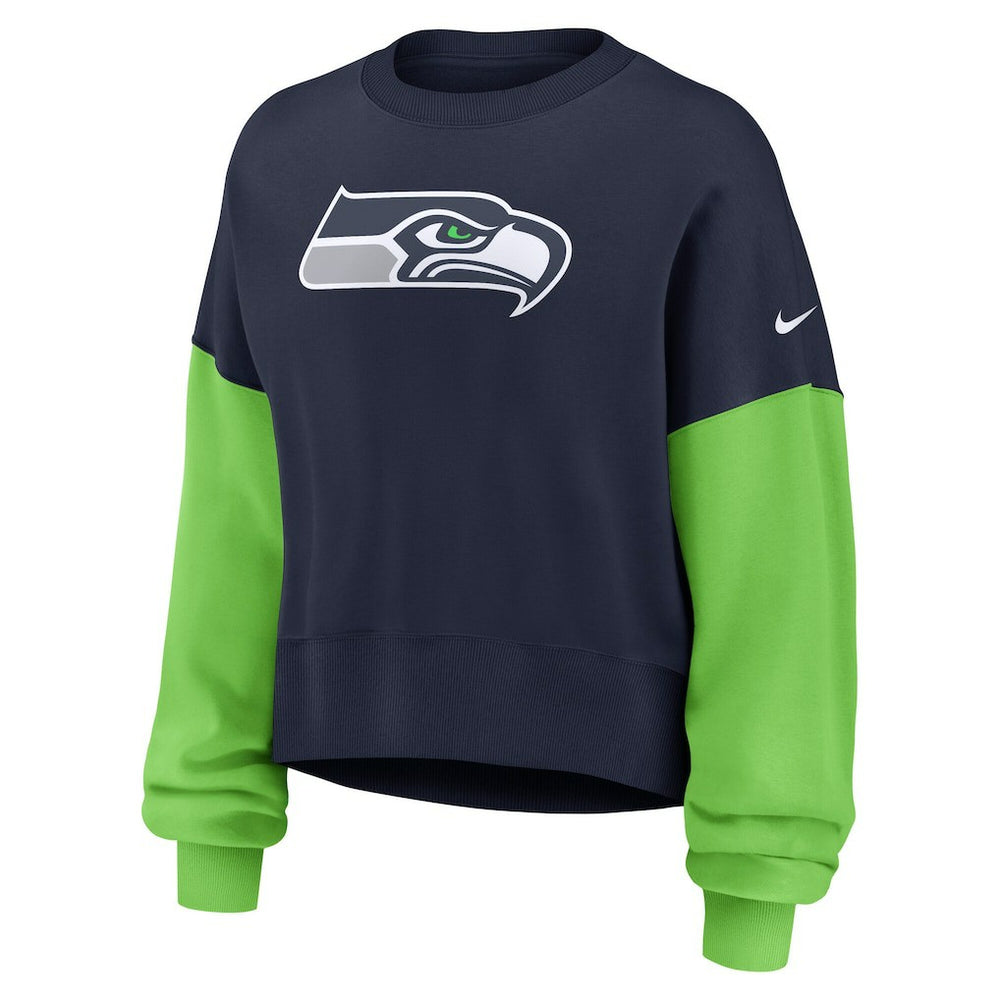 Seattle Seahawks Women's Oversized Color-Block Pullover Sweatshirt College Navy