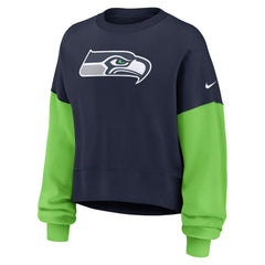 Seattle Seahawks Women's Oversized Color-Block Pullover Sweatshirt College Navy