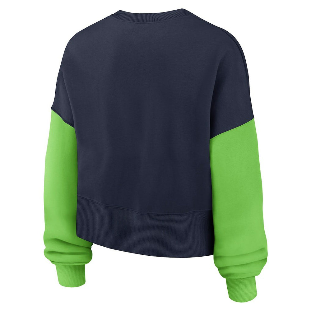 Seattle Seahawks Women's Oversized Color-Block Pullover Sweatshirt College Navy