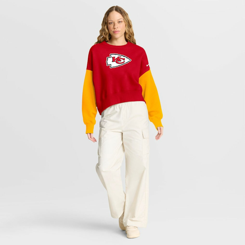 Kansas City Chiefs Women's Oversized Color-Block Pullover Sweatshirt Red