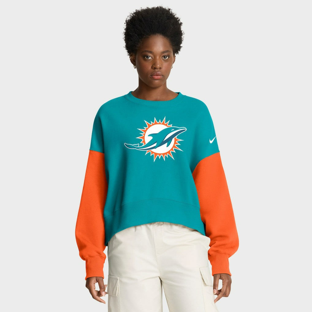 Miami Dolphins Women's Oversized Color-Block Pullover Sweatshirt Aqua