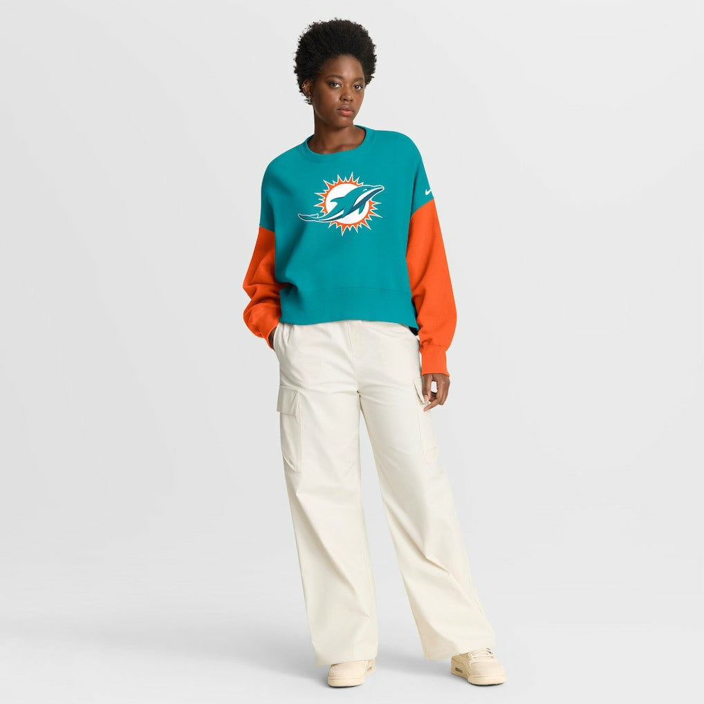 Miami Dolphins Women's Oversized Color-Block Pullover Sweatshirt Aqua
