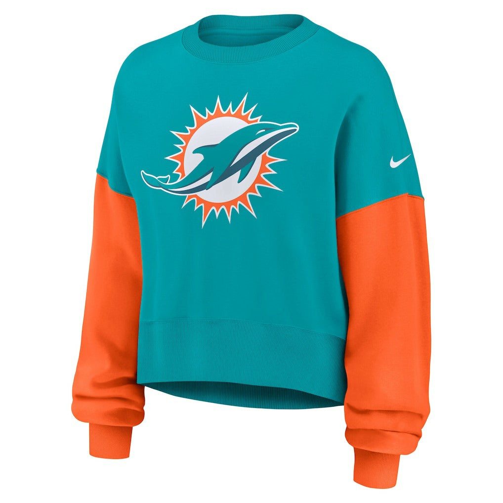 Miami Dolphins Women's Oversized Color-Block Pullover Sweatshirt Aqua