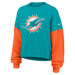 Miami Dolphins Women's Oversized Color-Block Pullover Sweatshirt Aqua