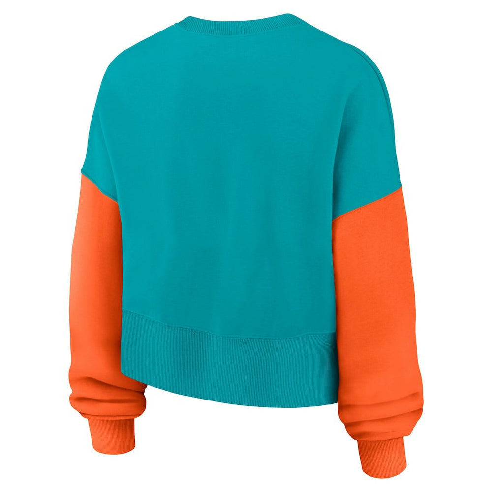 Miami Dolphins Women's Oversized Color-Block Pullover Sweatshirt Aqua