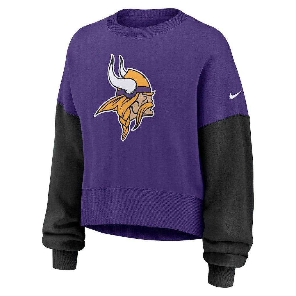 Minnesota Vikings Women's Oversized Color-Block Pullover Sweatshirt Purple