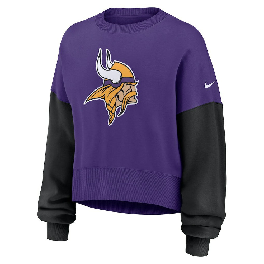 Minnesota Vikings Women's Oversized Color-Block Pullover Sweatshirt Purple