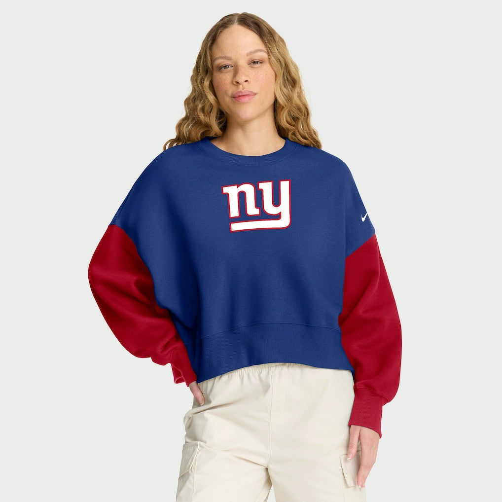 New York Giants Women's Oversized Color-Block Pullover Sweatshirt Royal