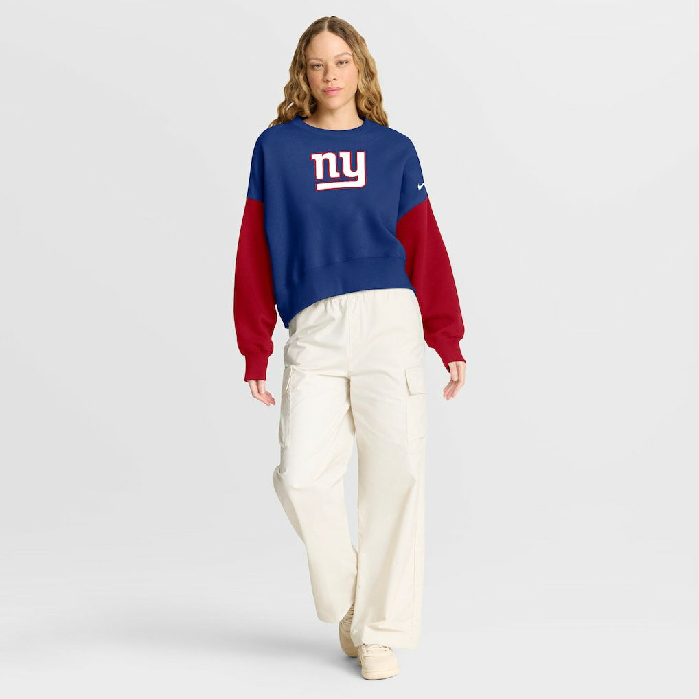 New York Giants Women's Oversized Color-Block Pullover Sweatshirt Royal