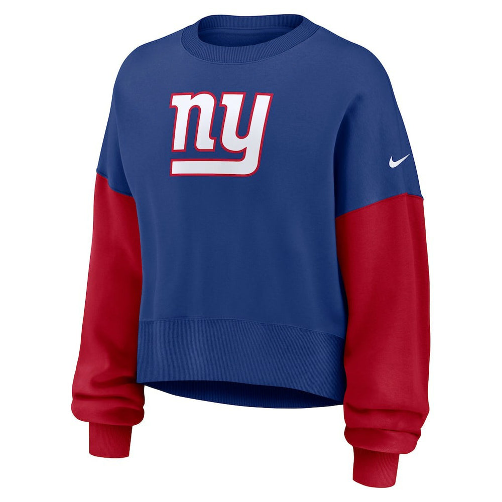 New York Giants Women's Oversized Color-Block Pullover Sweatshirt Royal