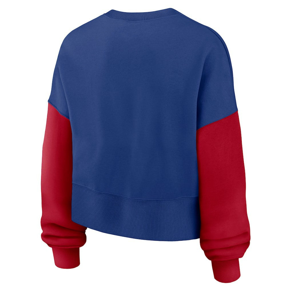 New York Giants Women's Oversized Color-Block Pullover Sweatshirt Royal