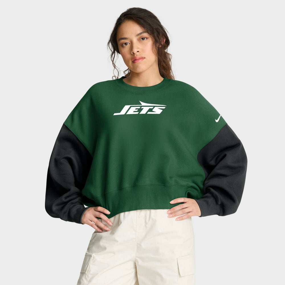 New York Jets Women's Oversized Color-Block Pullover Sweatshirt Green