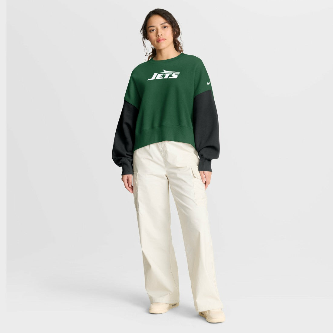 New York Jets Women's Oversized Color-Block Pullover Sweatshirt Green