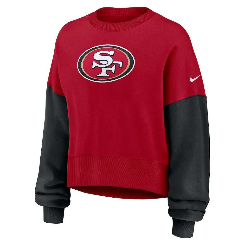 San Francisco 49ers Women's Oversized Color-Block Pullover Sweatshirt Scarlet