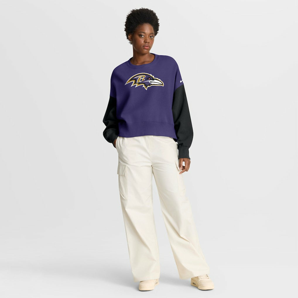 Baltimore Ravens Women's Oversized Color-Block Pullover Sweatshirt Purple