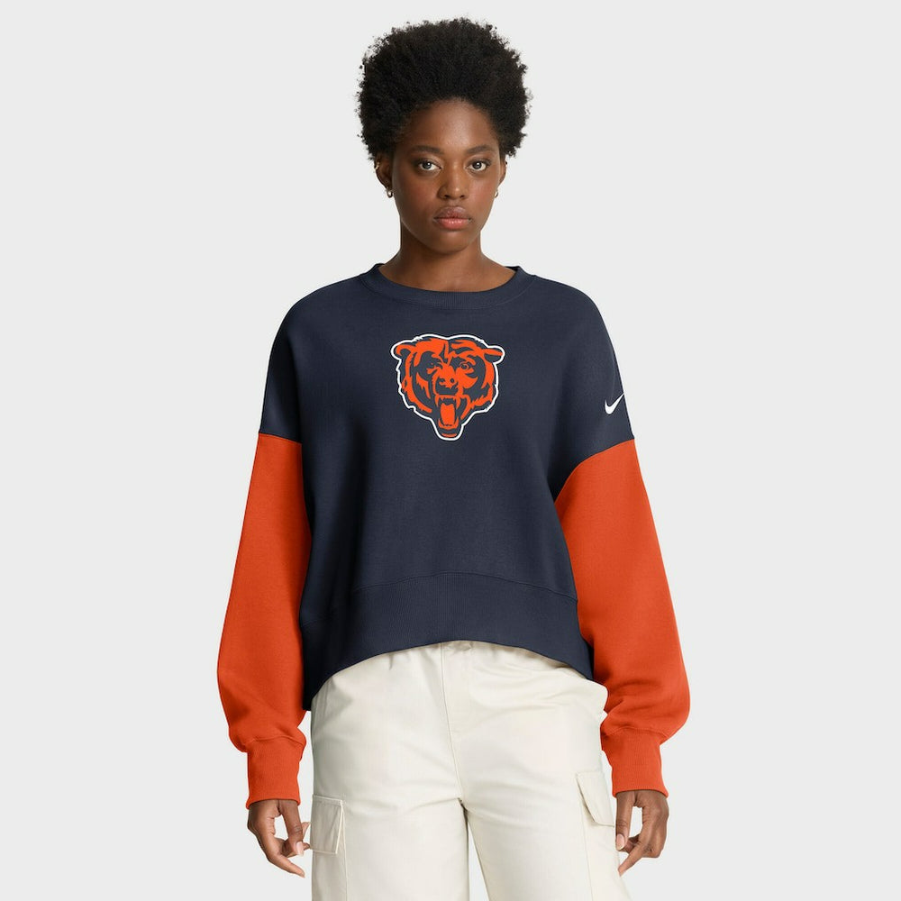 Chicago Bears Women's Oversized Color-Block Pullover Sweatshirt Navy