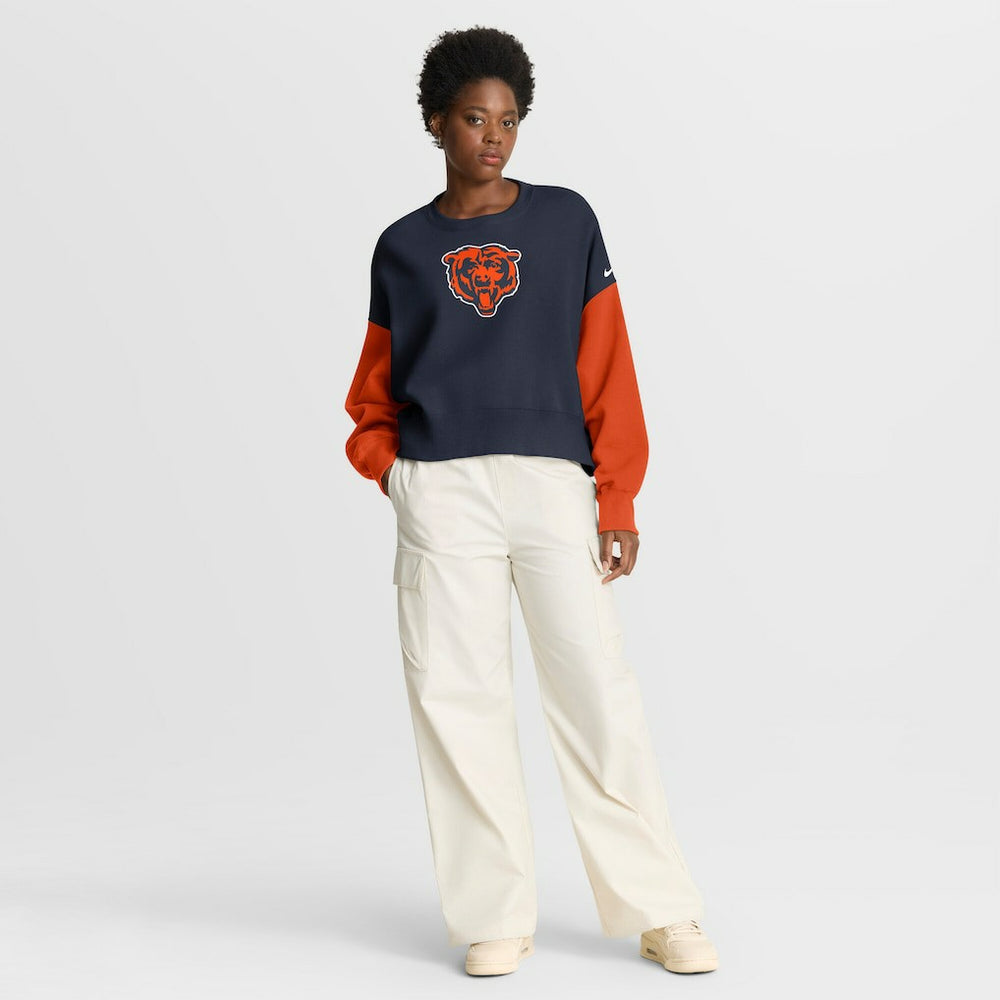 Chicago Bears Women's Oversized Color-Block Pullover Sweatshirt Navy