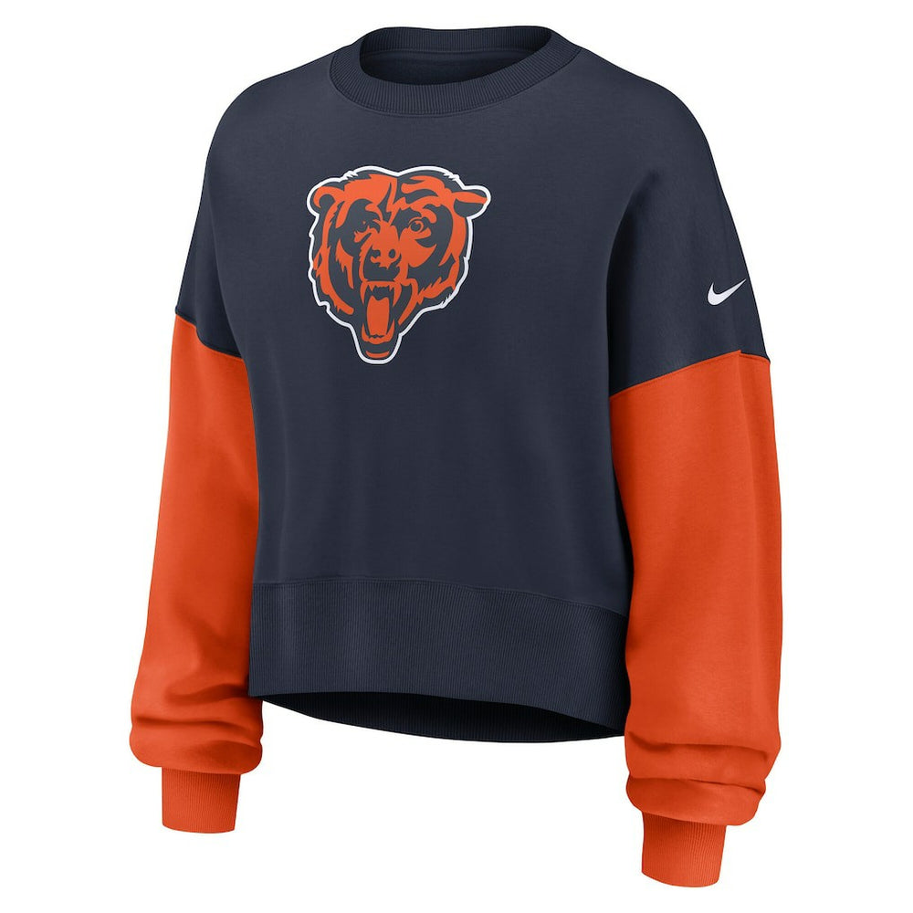 Chicago Bears Women's Oversized Color-Block Pullover Sweatshirt Navy
