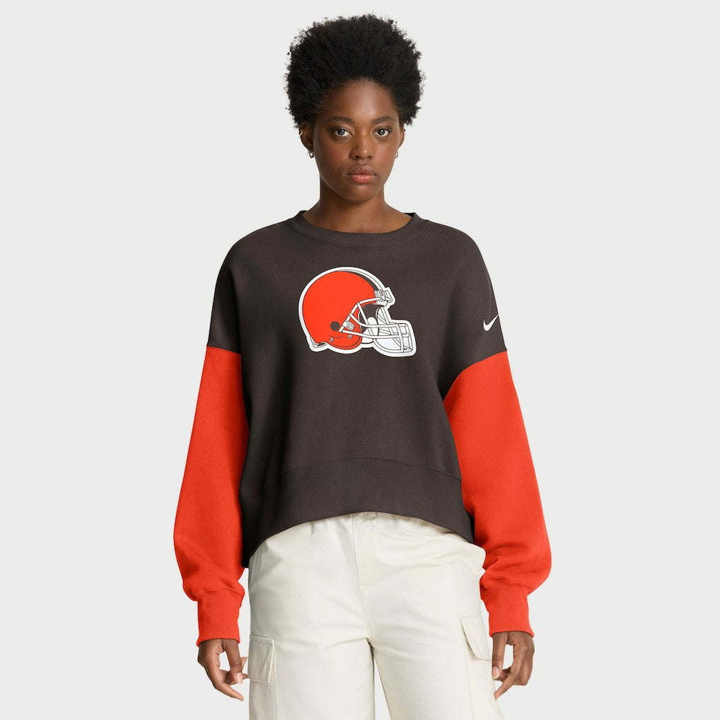 Cleveland Browns Women's Oversized Color-Block Pullover Sweatshirt Brown