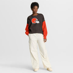 Cleveland Browns Women's Oversized Color-Block Pullover Sweatshirt Brown