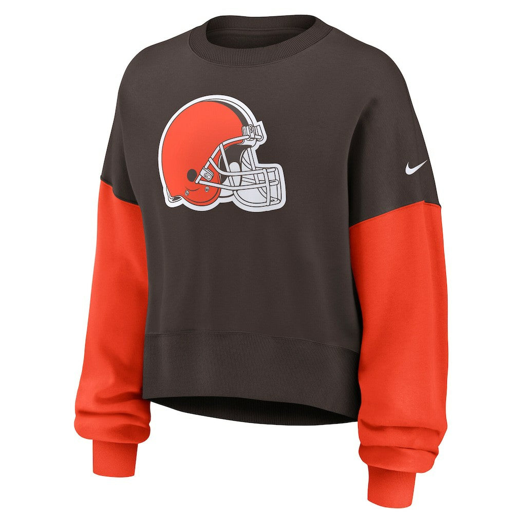 Cleveland Browns Women's Oversized Color-Block Pullover Sweatshirt Brown
