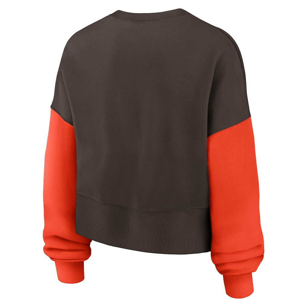 Cleveland Browns Women's Oversized Color-Block Pullover Sweatshirt Brown