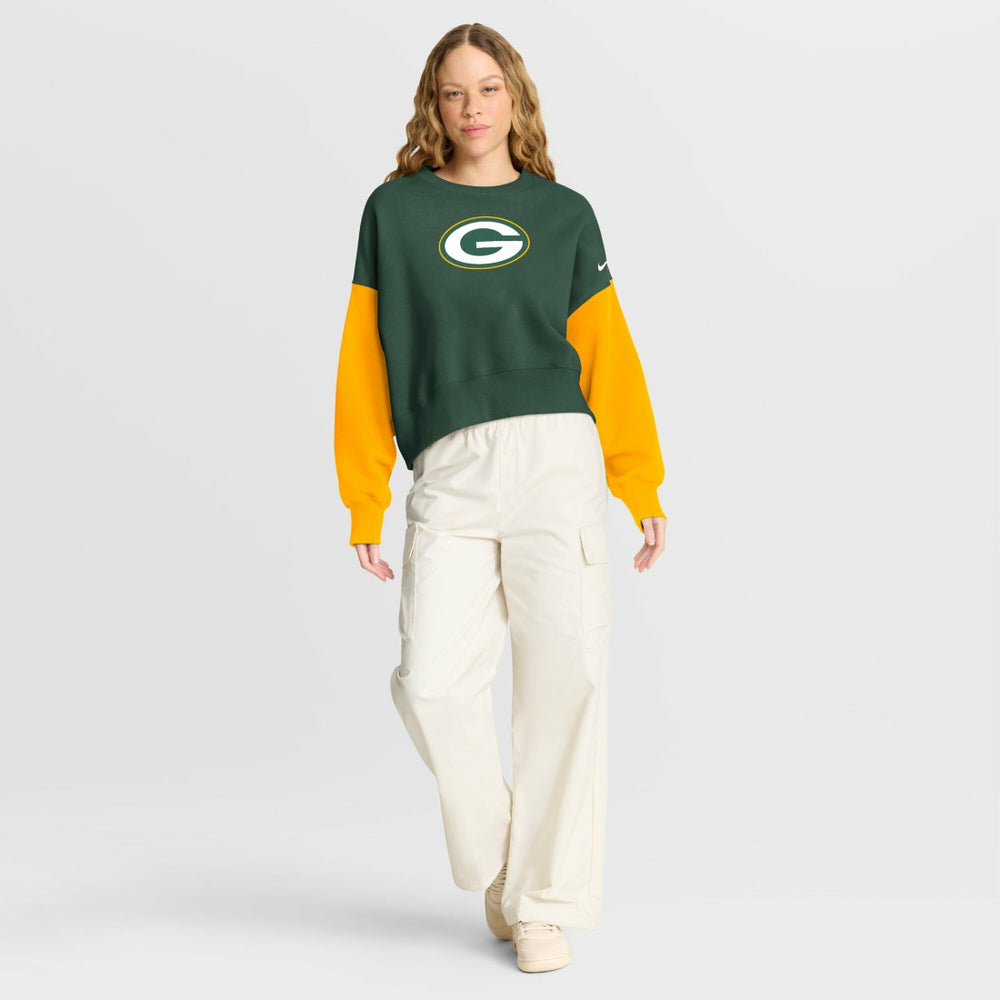 Green Bay Packers Women's Oversized Color-Block Pullover Sweatshirt Green