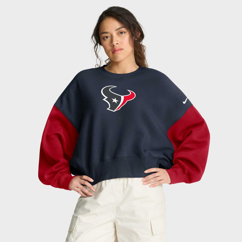 Houston Texans Women's Oversized Color-Block Pullover Sweatshirt Navy