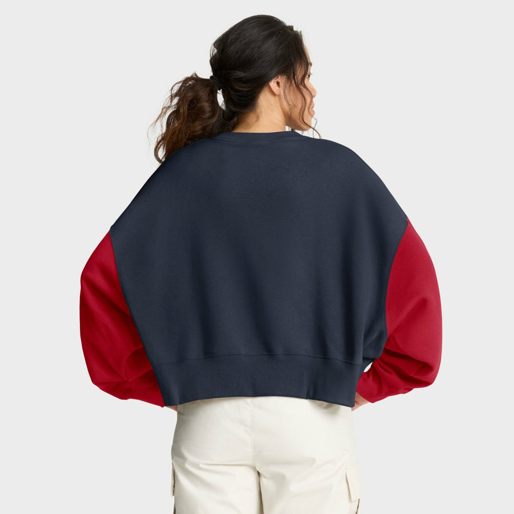 Houston Texans Women's Oversized Color-Block Pullover Sweatshirt Navy