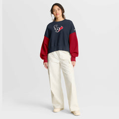 Houston Texans Women's Oversized Color-Block Pullover Sweatshirt Navy