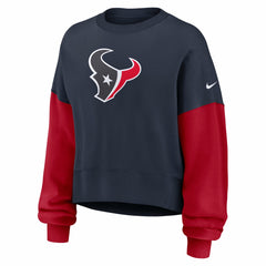 Houston Texans Women's Oversized Color-Block Pullover Sweatshirt Navy