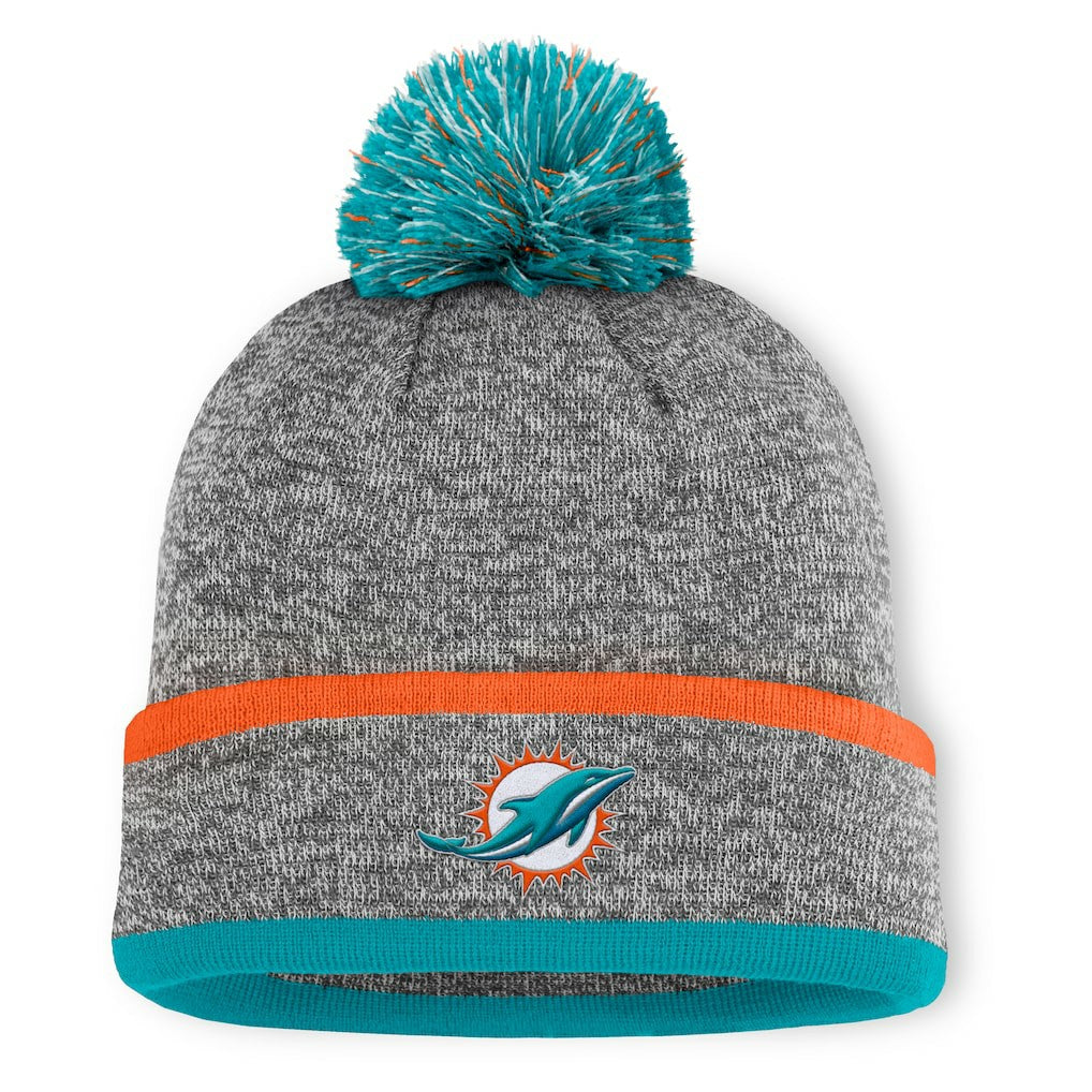 Miami Dolphins Motion Cuffed Knit Hat with Pom Heather Gray
