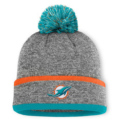 Miami Dolphins Motion Cuffed Knit Hat with Pom Heather Gray