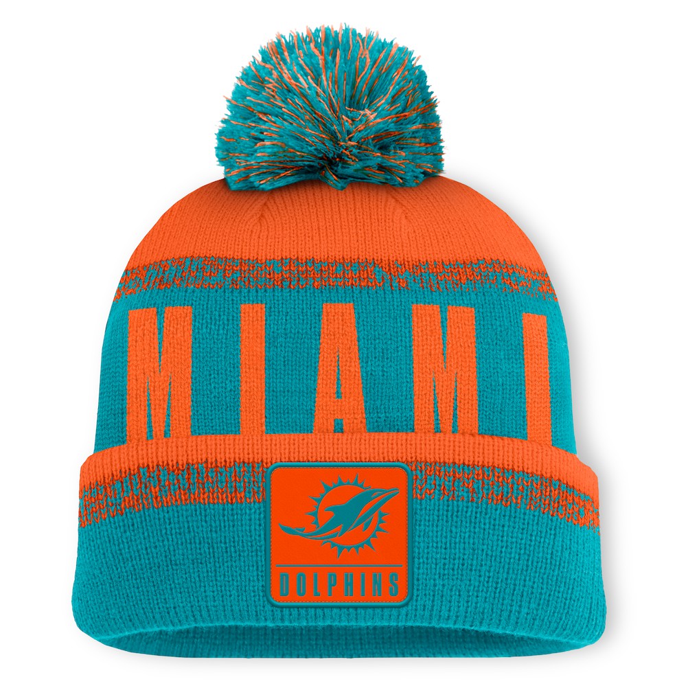 Miami Dolphins Play Action Cuffed Knit Hat with Pom Aqua/Orange