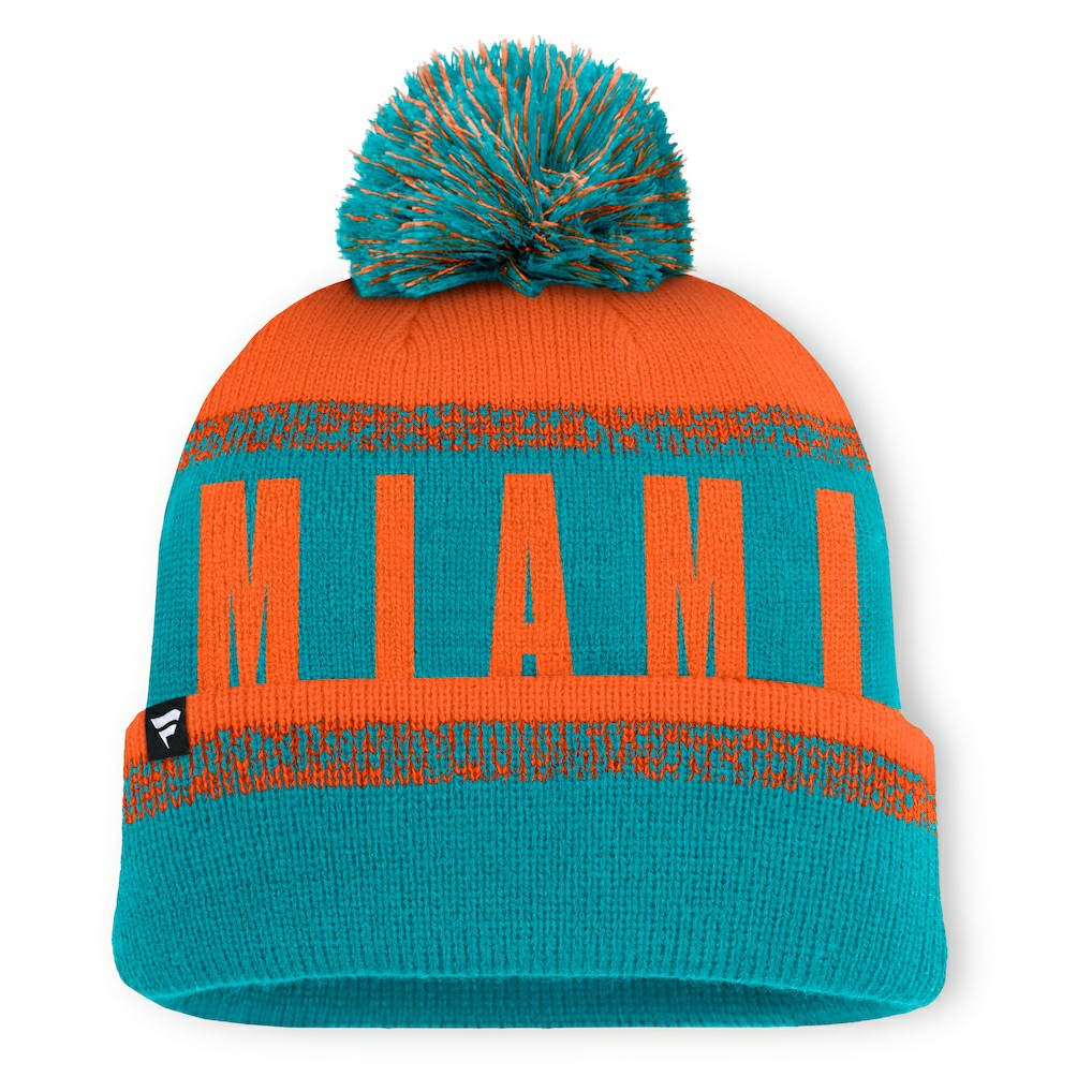 Miami Dolphins Play Action Cuffed Knit Hat with Pom Aqua/Orange