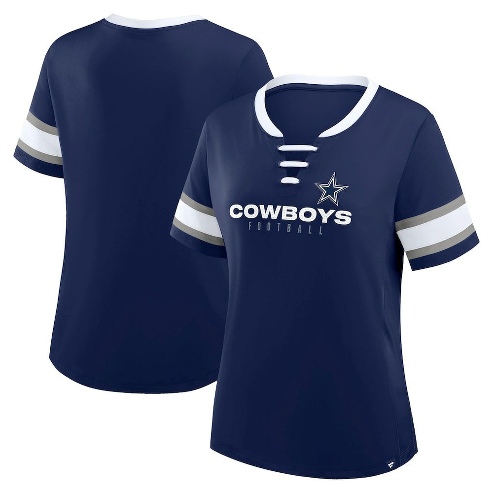 Dallas Cowboys Women's Redzone Draw Play Athena Lace-Up T-Shirt Navy