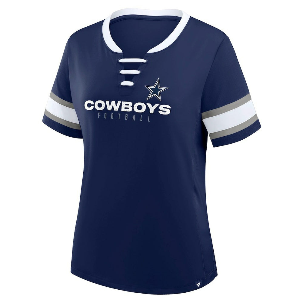 Dallas Cowboys Women's Redzone Draw Play Athena Lace-Up T-Shirt Navy