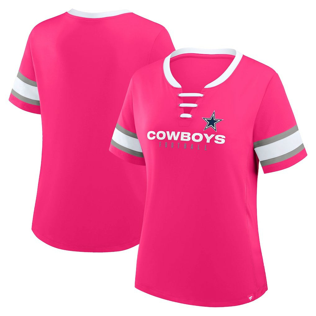 Dallas Cowboys Women's Redzone Draw Play Athena Lace-Up T-Shirt Pink