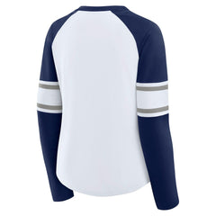 Dallas Cowboys Women's Redzone Blitz Package Raglan Lace-Up V-Neck Long Sleeve T-Shirt White/Navy