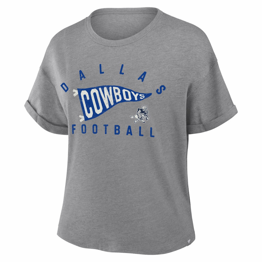 Dallas Cowboys Women's Pennant Wave Tribute Tri-Blend Boxy T-Shirt Heather Gray