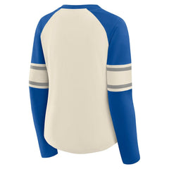 Dallas Cowboys Women's Hometown Gridiron Hero Raglan Lace-Up V-Neck Long Sleeve T-Shirt Cream/Royal