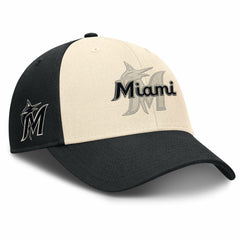 Miami Marlins Nike Statement Club Performance Adjustable Hat - Black/Natural Hats
